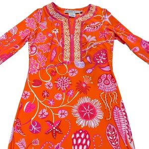 Gretchen Scott Orange and Pink 3/4 Sleeve Dress Resort Vacation Summer Travel